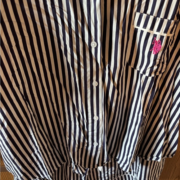 U.S. Polo Assn. Navy and White Striped Women’s Plus Pajama Sleep Lounge Set - Picture 5 of 11
